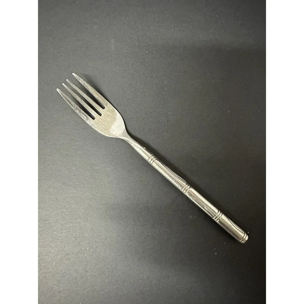 Stainless Flatware Salad Fork Set Of 3 Horizontal Bands Wavy Lines Bamboo-Like
